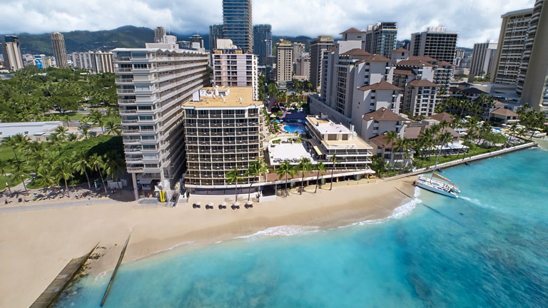Aerial view of Outrigger Reef Waikiki Beach Resort