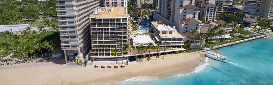 aerial view of Outrigger Reef Waikiki Beach Resort