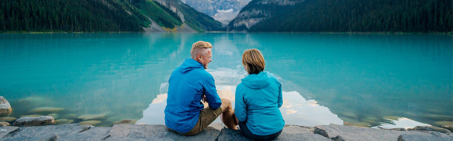 Couple enjoying lake in Banff