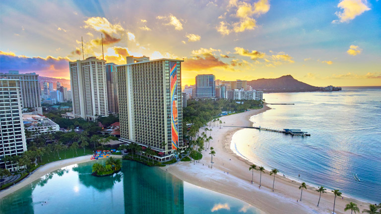 Aerial view of Hilton Hawaiian Village Waikiki Beach Resort