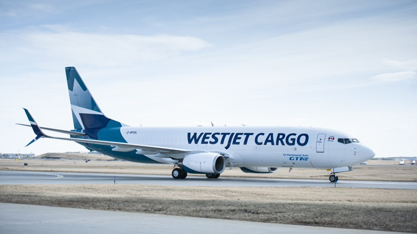 WestJet Cargo, B737-800BCF arrives in Calgary